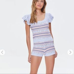 Forever 21 Blue Coastal Pointelle Sweater Knit Shorts and Top Set